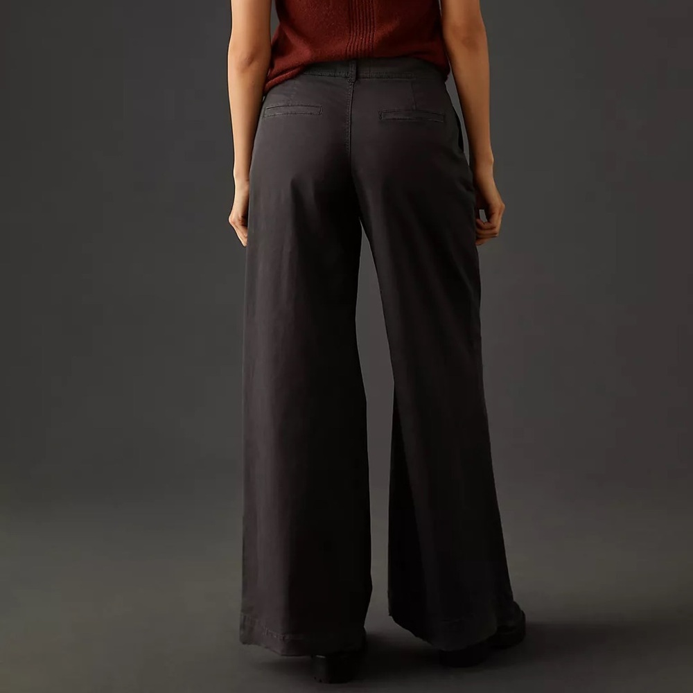 By Anthropologie Mid Rise Washed Black Wide Leg Pleated Trouser Pants - Picture 3 of 13